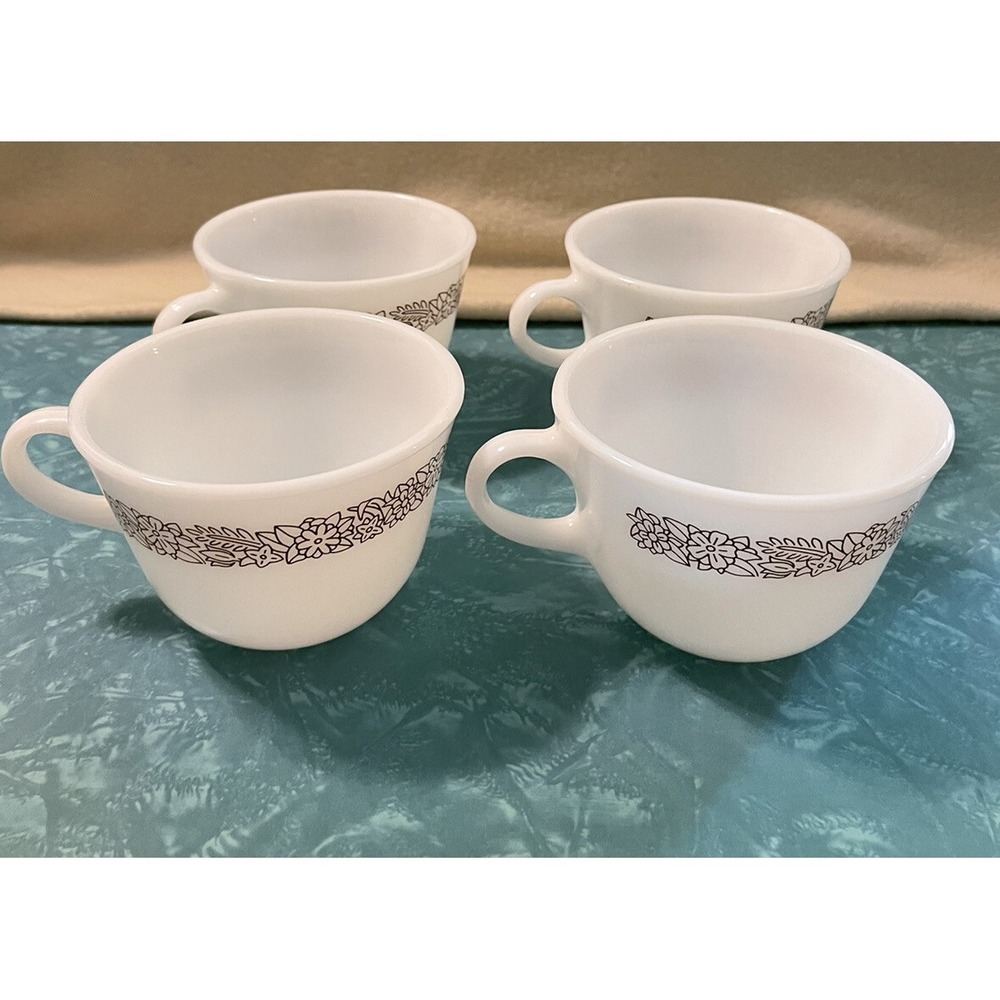 Pyrex Corning Woodland Coffee Tea Mugs Cups Corelle Vintage USA LOT of 4
